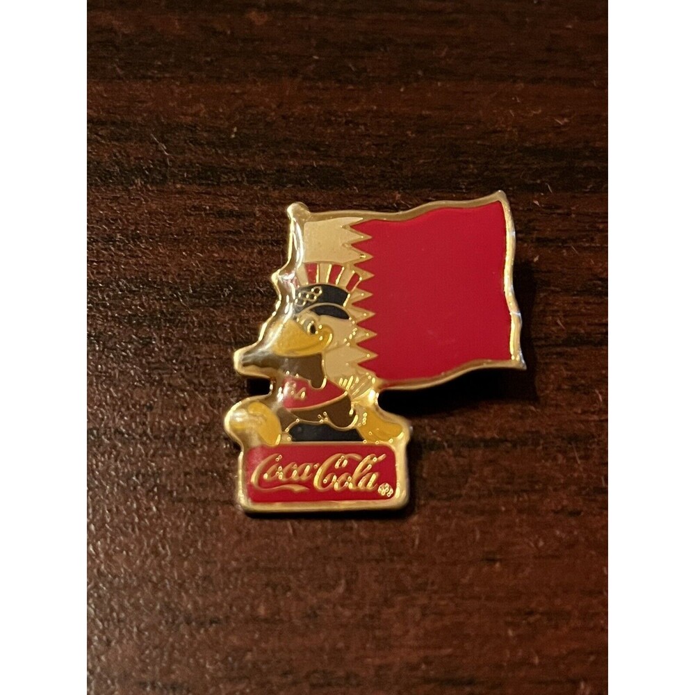 Vintage 1984 Los Angeles Olympics Coca Cola Sam Eagle Bahrain Flag Lapel Pin